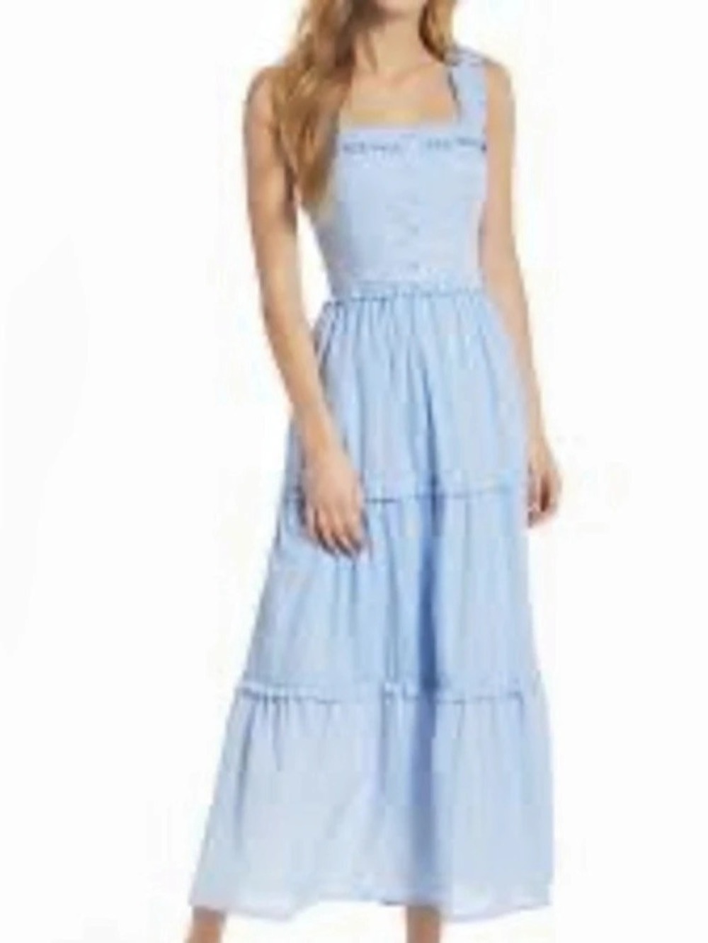 Gal Meets Glam Doll Cream Blue & White Striped Maxi Dress